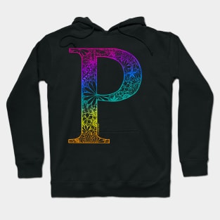 Floral Letter Capital P Rainbow Hoodie